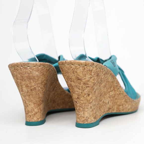 Born Driless Monte Carlo Leather Cork Wedge Sandal Turquoise Blue Strappy Mule - Picture 6 of 11